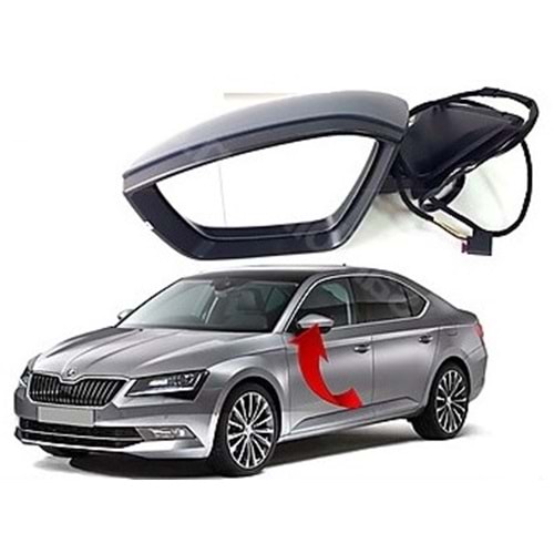 AYNA DIŞ DİKİZ Kmp. L ( Elektrikli 9 Kablolu ) KATLANIR AYDINLATMALI SUPERB 15 -->